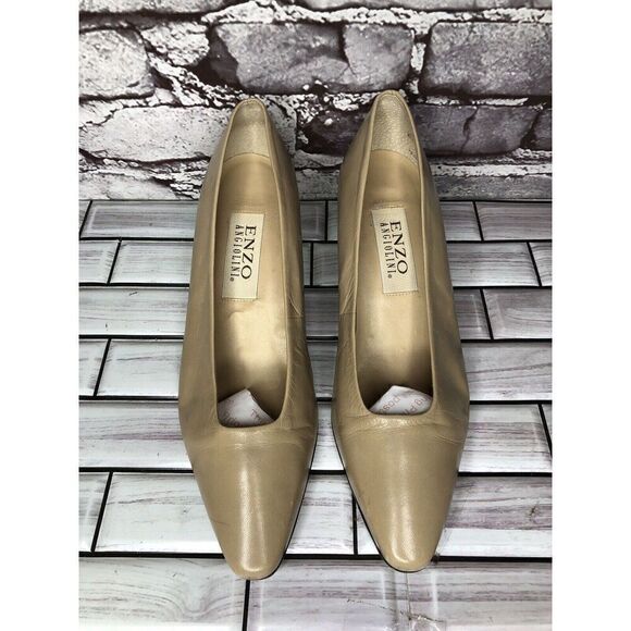 VTG Enzo Angiolini Nude Beige Leather Slip On Dress Heels Women Sz 7M US/37.5EU - Picture 4 of 16